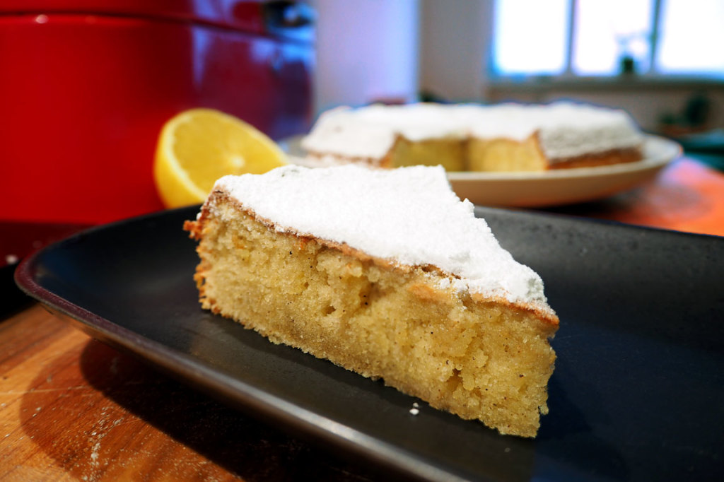 Slice of lemon and olive oil cake
