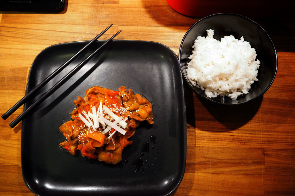 Korean spicy stir-fried pork with rice