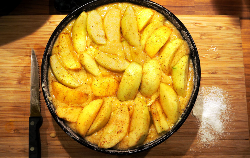 Raw apple cake just before cooking it