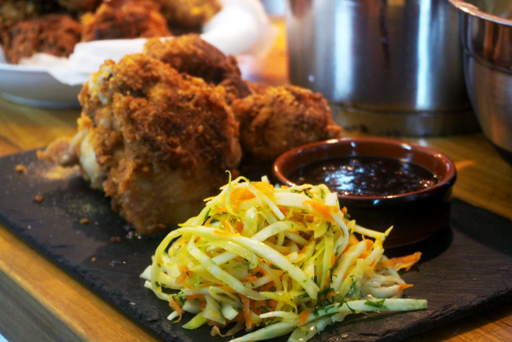 Deep fried chicken with salad