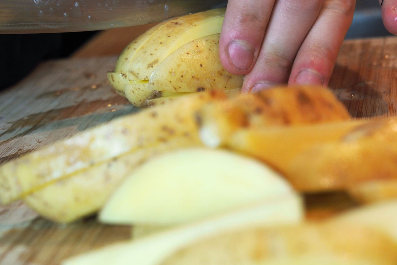 slicing potatoes