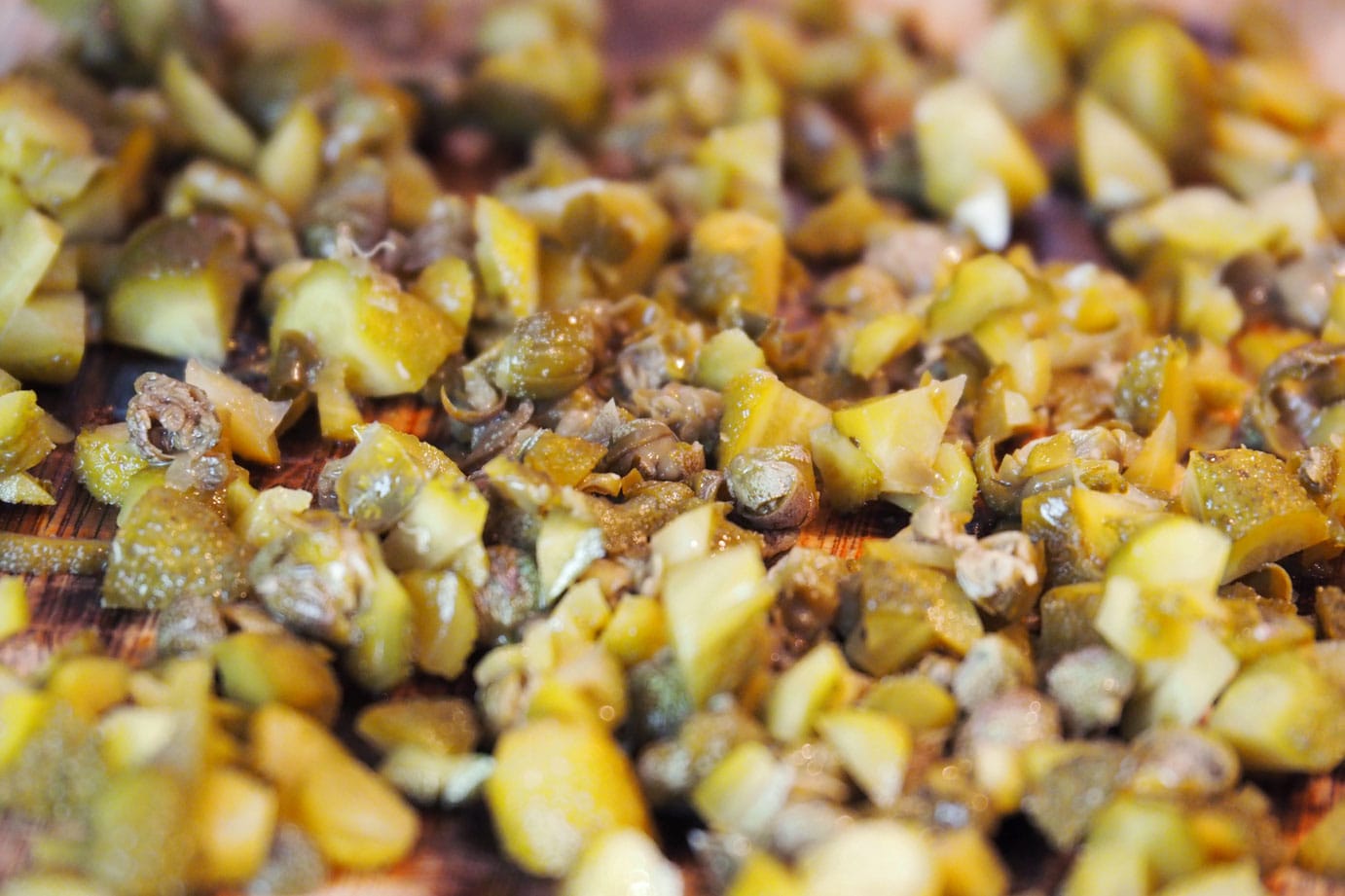 pickles and capers for the fish and chips tartar sauce
