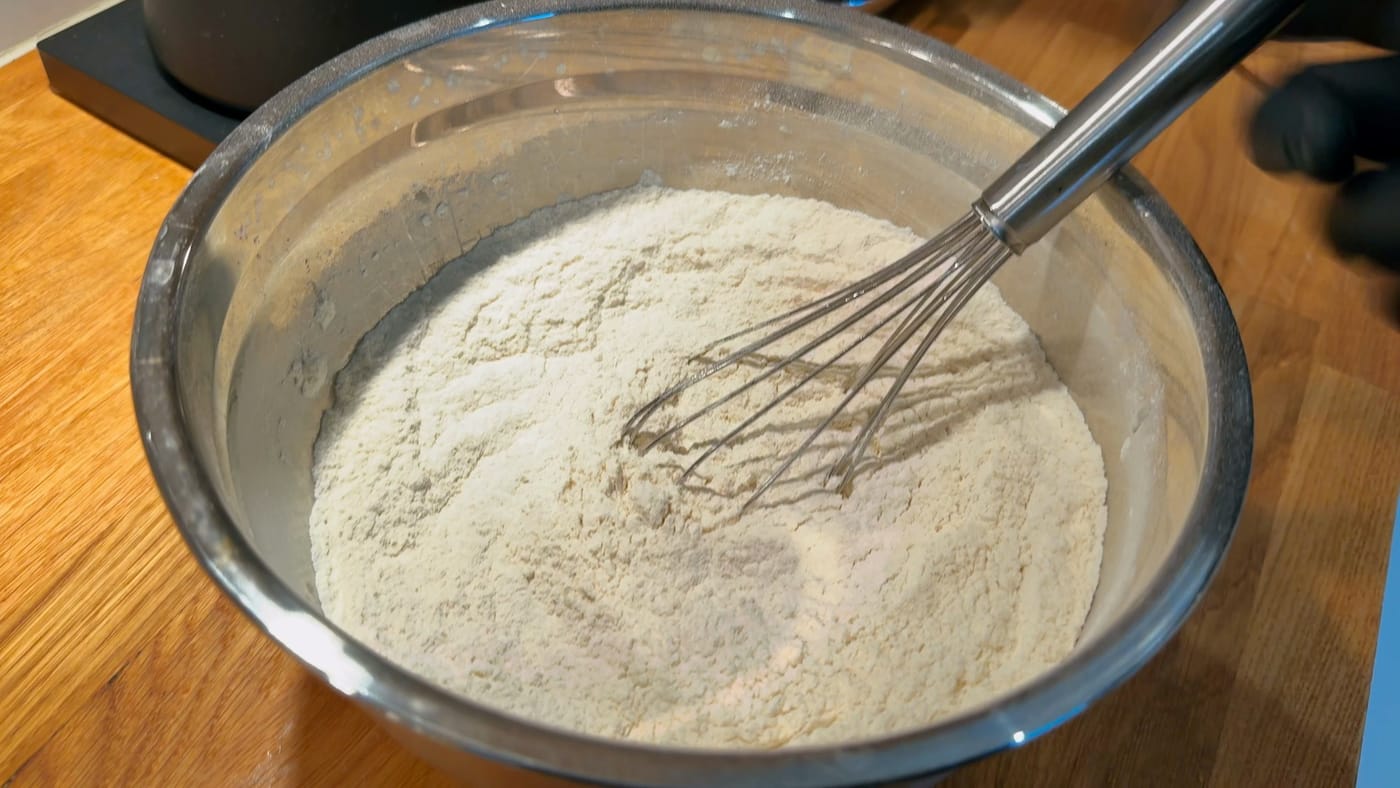 Whisking the flour and potato starch together